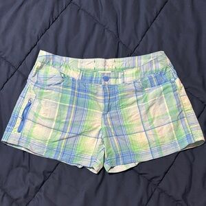 Columbia Omni-Wick Women's Plaid Athletic Shorts - Blue and Green